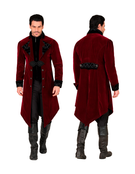 Veste Queue-de-Pie Gothique Homme en Velours Bordeaux – Costume Vampire et Gentleman (S à XXL)