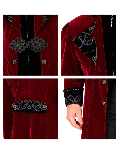 Veste Queue-de-Pie Gothique Homme en Velours Bordeaux – Costume Vampire et Gentleman (S à XXL)