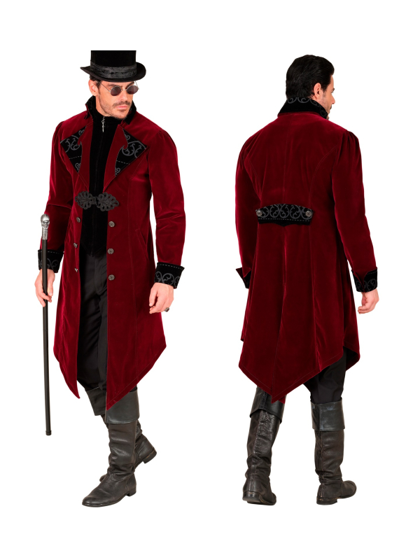 Veste Queue-de-Pie Gothique Homme en Velours Bordeaux – Costume Vampire et Gentleman (S à XXL)