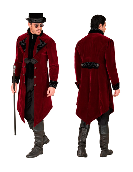 Veste Queue-de-Pie Gothique Homme en Velours Bordeaux – Costume Vampire et Gentleman (S à XXL)