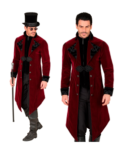 Veste Queue-de-Pie Gothique Homme en Velours Bordeaux – Costume Vampire et Gentleman (S à XXL)