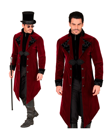Veste Queue-de-Pie Gothique Homme en Velours Bordeaux – Costume Vampire et Gentleman (S à XXL)