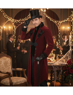 Veste Queue-de-Pie Gothique Homme en Velours Bordeaux – Costume Vampire et Gentleman (S à XXL) 2