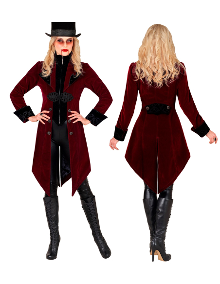 Veste Queue-de-Pie Gothique Femme en Velours Bordeaux – Costume Vampire Élégant (XS à XXL)
