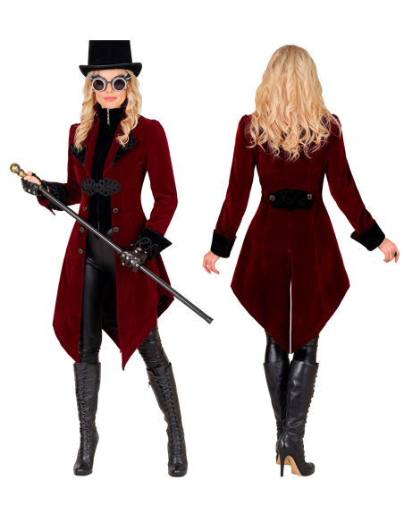 Veste Queue-de-Pie Gothique Femme en Velours Bordeaux – Costume Vampire Élégant (XS à XXL)