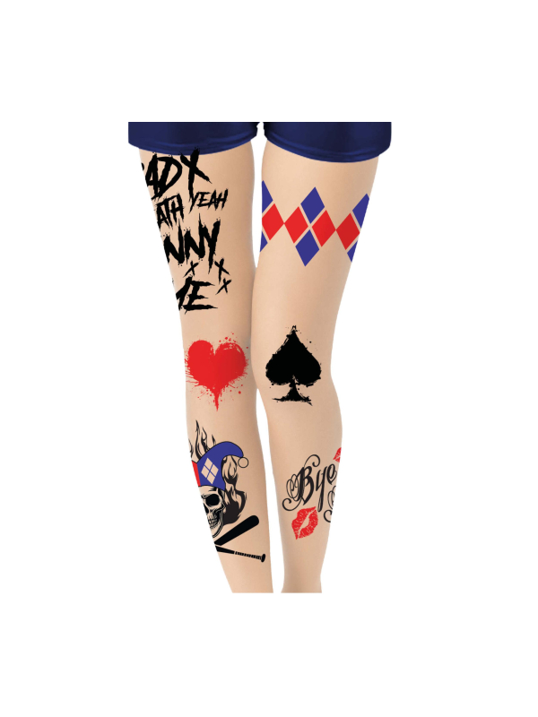 Collants Tatouage Style Arlequine – Imprimés Cœur, Pique & Graff – Adulte Extensible