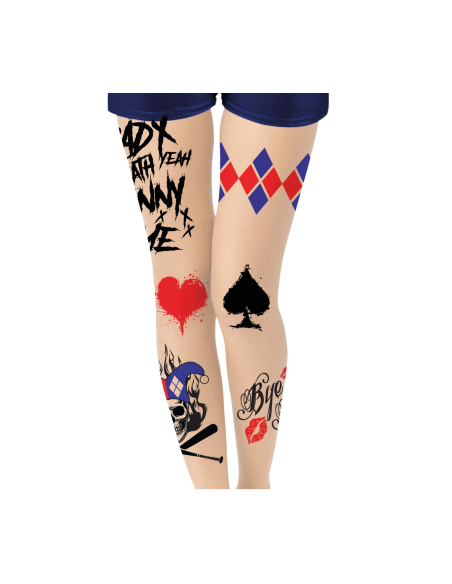 Collants Tatouage Style Arlequine – Imprimés Cœur, Pique & Graff – Adulte Extensible