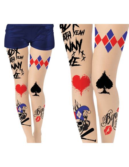 Collants Tatouage Style Arlequine – Imprimés Cœur, Pique & Graff – Adulte Extensible