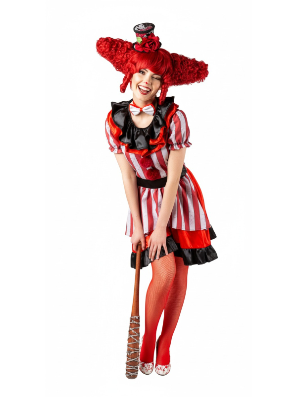 Déguisement Clown Femme – Robe Asymétrique Rouge & Blanche (Tailles M et XL)