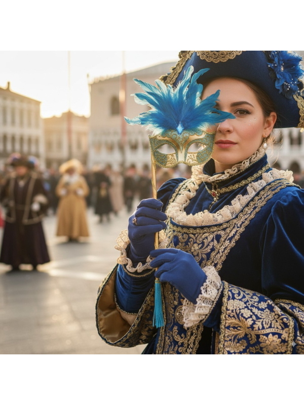 Masque Vénitien à Plumes et Strass : L'Élégance à la Baguette