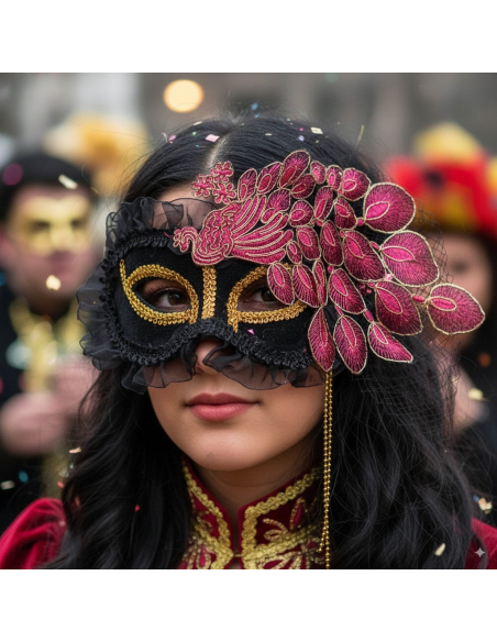 Masque carnaval de venise Deluxe femme rose & noir
