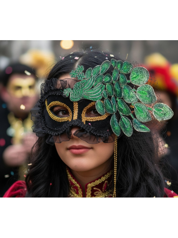 Masque Carnaval de Venise Deluxe Femme - Masque Loup Noir et Vert
