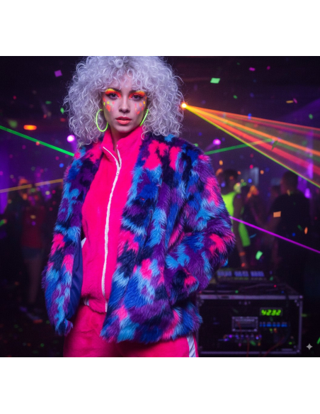 Veste en Peluche Multicolore Bleu/Violet/Rose – Carnaval et Soirées