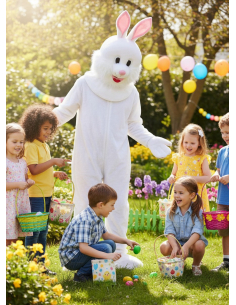 Mascotte Lapin Blanc Adulte – Déguisement peluche intégrale TU pour Pâques, animations & spectacles