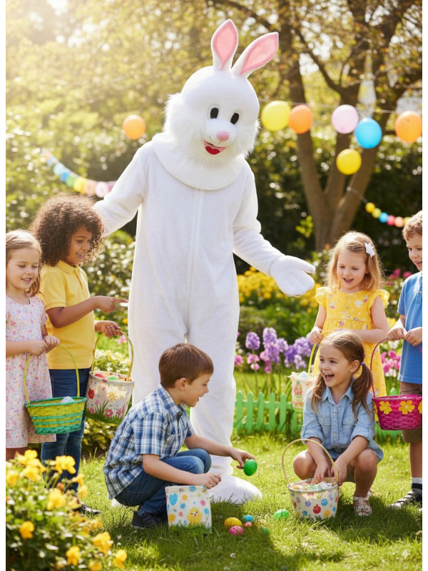 Mascotte Lapin Blanc Adulte – Déguisement peluche intégrale TU pour Pâques, animations & spectacles