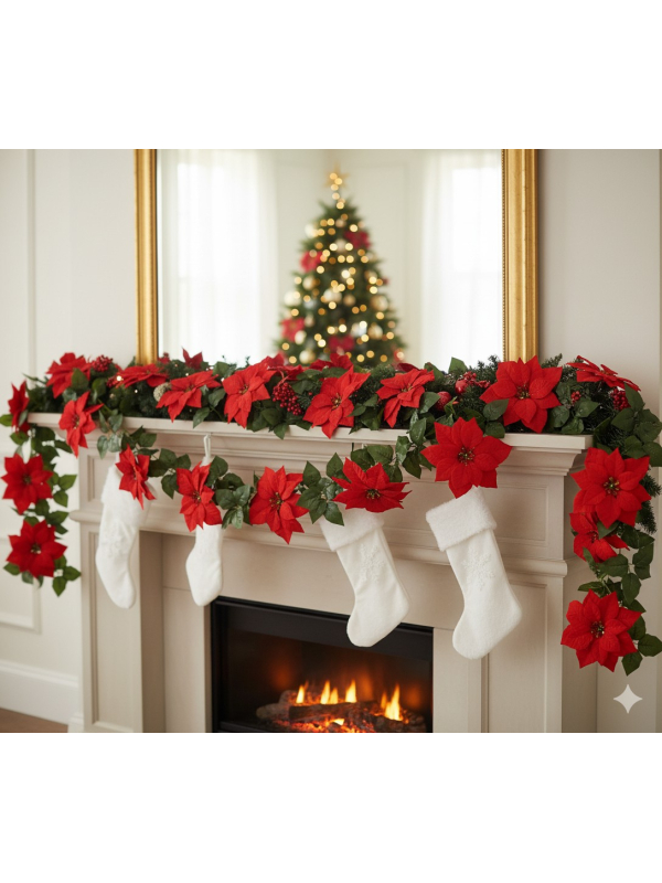 Guirlande de Poinsettia 200 cm – Décoration de Noël Éblouissante