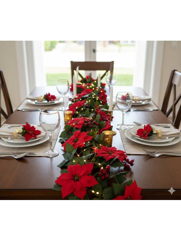 Guirlande de Poinsettia 200 cm – Décoration de Noël Éblouissante