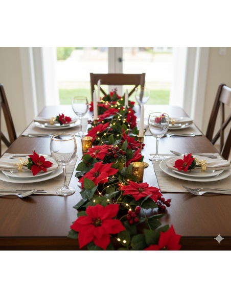 Guirlande de Poinsettia 200 cm – Décoration de Noël Éblouissante