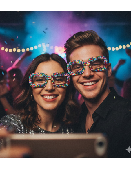 Lunettes Strass Multicolores – Look Disco, Funky et Festival