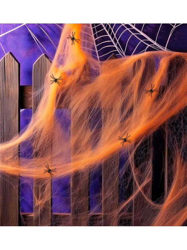 Toile d'Araignée Orange : Créez une Ambiance Ensorcelante avec 5 Araignées Incluses