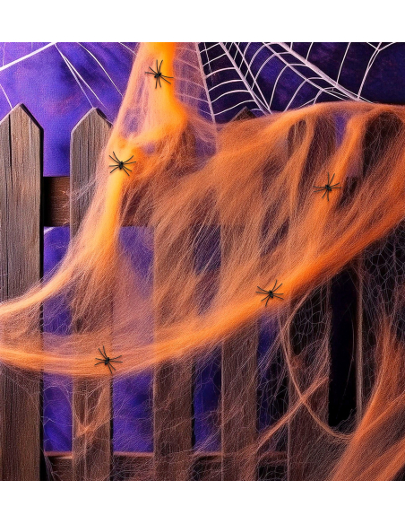 Toile d'Araignée Orange : Créez une Ambiance Ensorcelante avec 5 Araignées Incluses