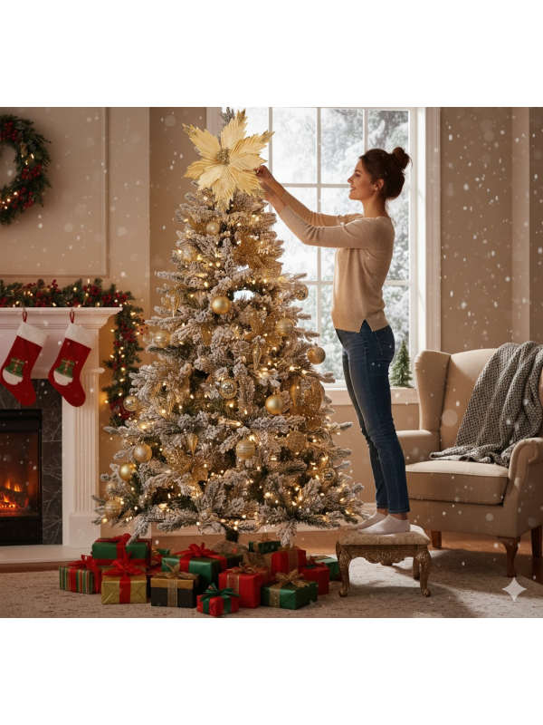 Fleur de Noël Dorée 25 cm – Décoration Chic pour Sapin et Table