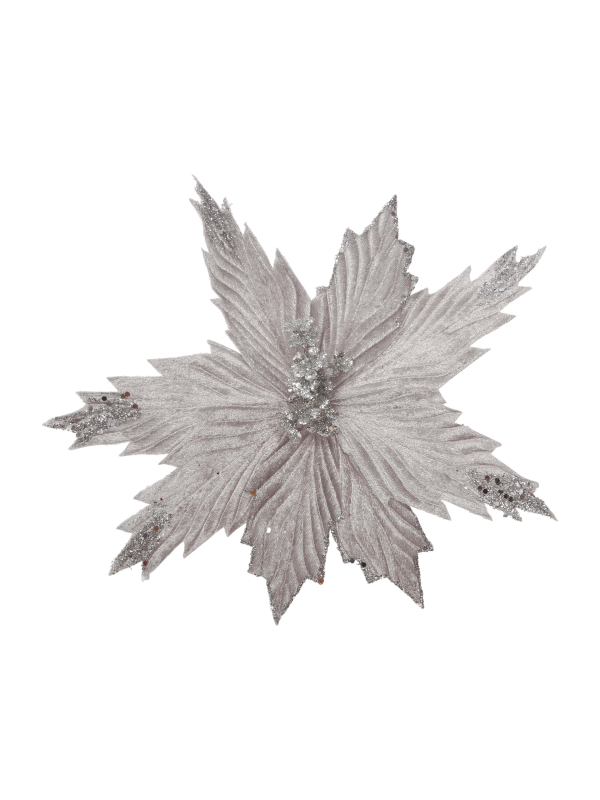 Fleur de Noël Argent 25 cm – Décoration Étincelante pour Sapin, Table et Vitrine