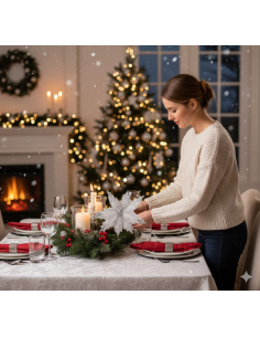Fleur de Noël Argent 25 cm – Décoration Étincelante pour Sapin, Table et Vitrine