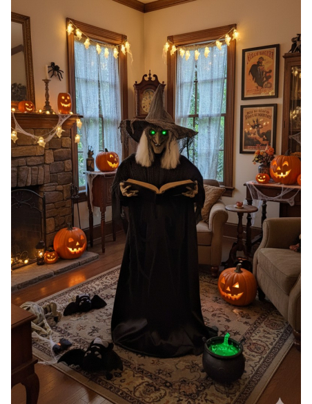 Automate Sorcière Halloween Géante 1.90m avec Grimoire - Effet Frisson Garanti