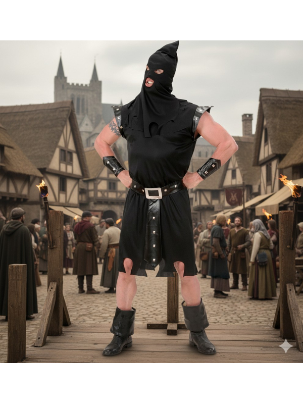 Déguisement de bourreau noir pour homme – Costume médiéval terrifiant