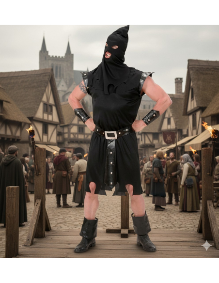 Déguisement de bourreau noir pour homme – Costume médiéval terrifiant