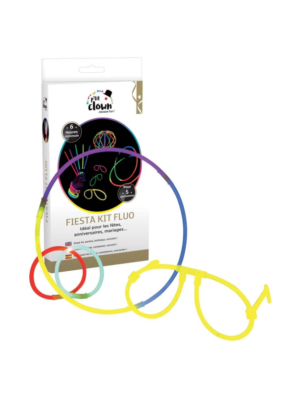 Kit lumineux Fiesta multicolore – 10 bracelets, 5 lunettes et 5 pailles fluo