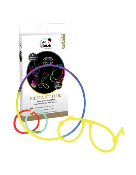 Kit lumineux Fiesta multicolore – 10 bracelets, 5 lunettes et 5 pailles fluo