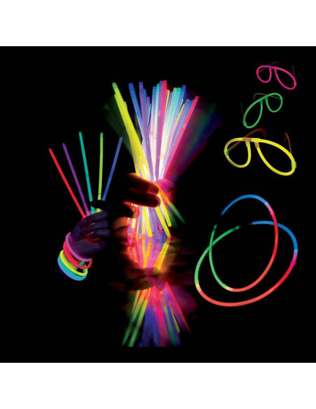 Kit lumineux Fiesta multicolore – 10 bracelets, 5 lunettes et 5 pailles fluo