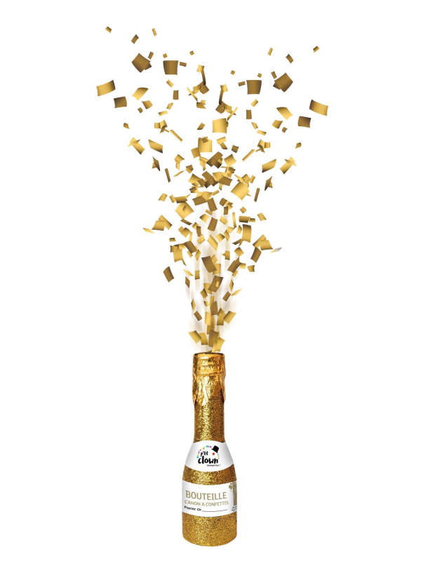 Bouteille canon à confettis or 16 cm – Effet festif pour mariage, Nouvel An et anniversaire
