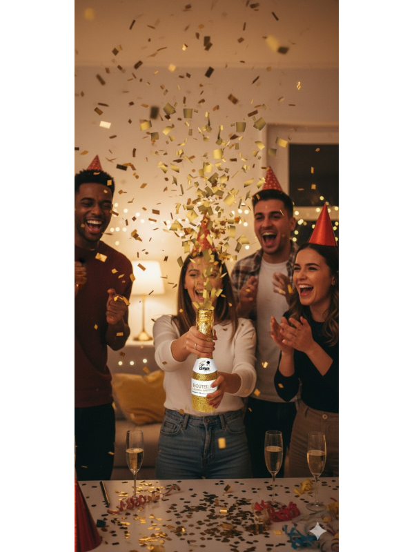 Bouteille canon à confettis or 16 cm – Effet festif pour mariage, Nouvel An et anniversaire