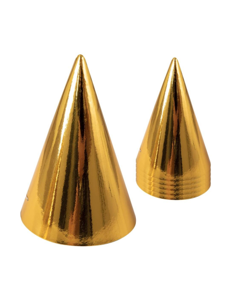 Chapeaux pointus or – Lot de 6 pour fête et Nouvel An