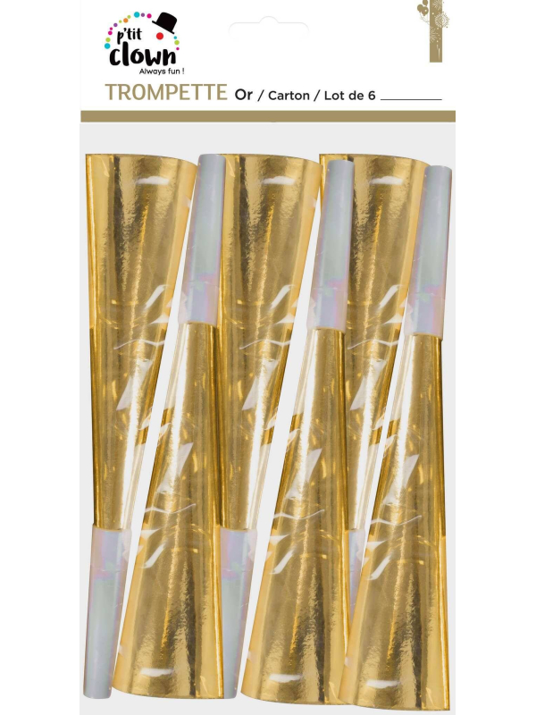 Trompettes or – Lot de 6 accessoires festifs pour fête et Nouvel An