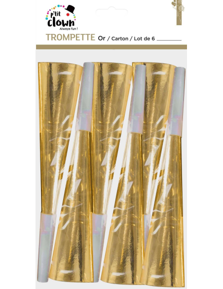 Trompettes or – Lot de 6 accessoires festifs pour fête et Nouvel An