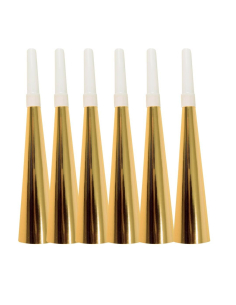 Trompettes or – Lot de 6 accessoires festifs pour fête et Nouvel An