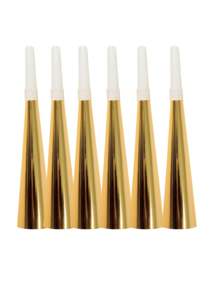 Trompettes or – Lot de 6 accessoires festifs pour fête et Nouvel An