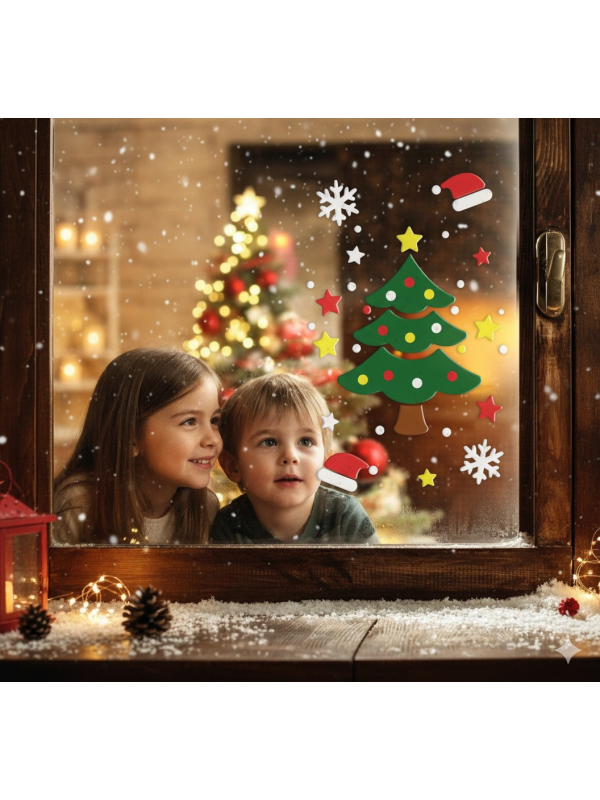 Décoration en gel de Noël 20 × 25 cm – Sapin, étoiles et accessoires festifs