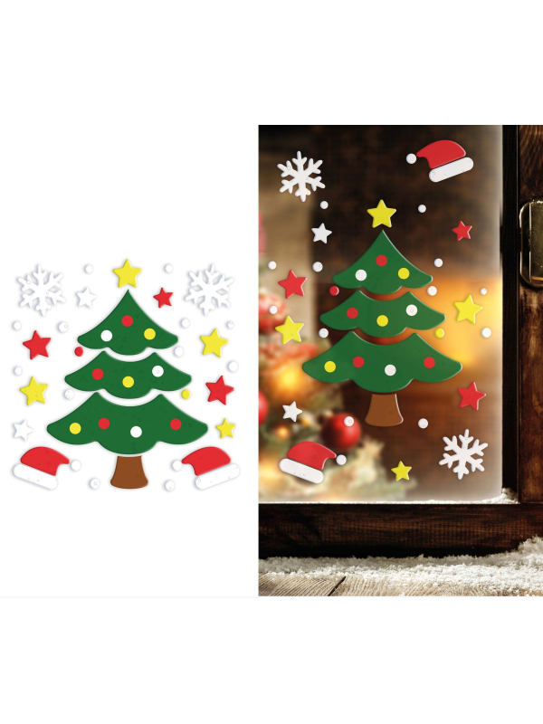 Décoration en gel de Noël 20 × 25 cm – Sapin, étoiles et accessoires festifs