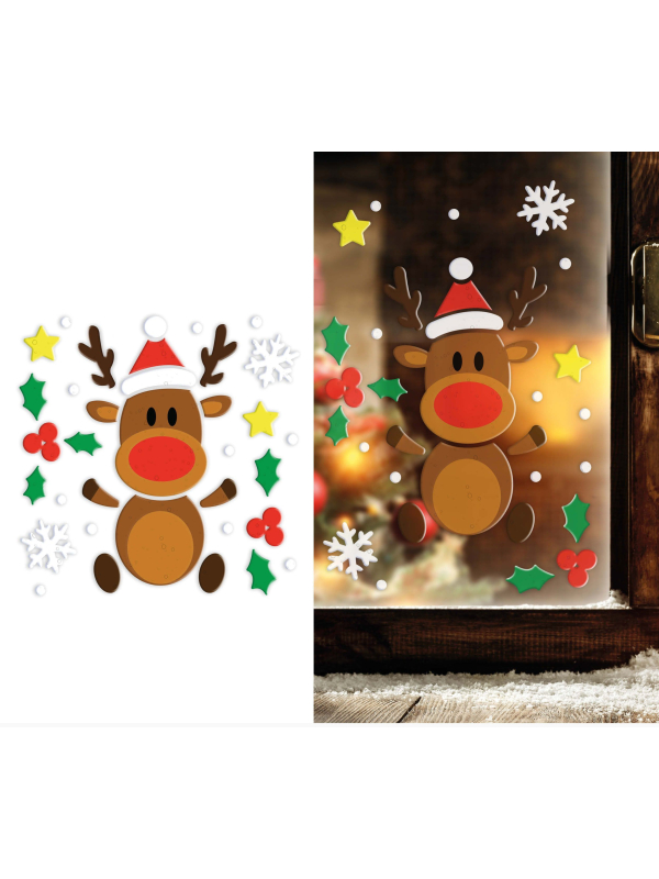 Décoration en gel 20 × 25 cm – Renne de Noël au nez rouge