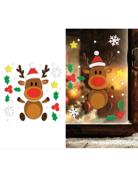 Décoration en gel 20 × 25 cm – Renne de Noël au nez rouge