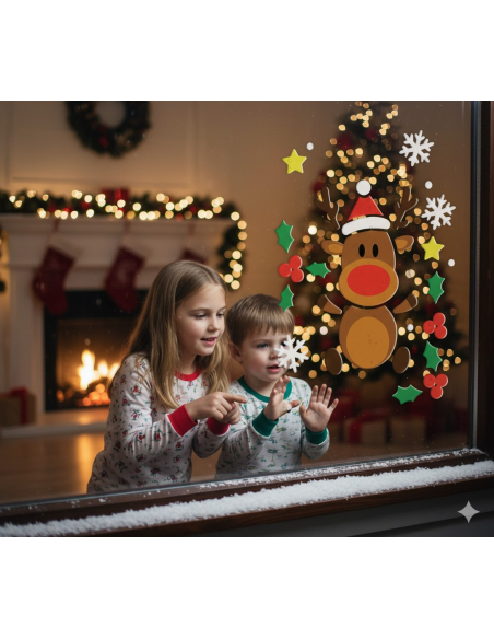 Décoration en gel 20 × 25 cm – Renne de Noël au nez rouge