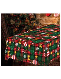 Nappe de Noël 137 × 274 cm – Motif sucre d’orge festif