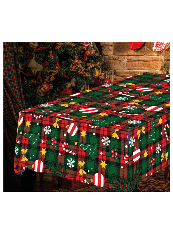 Nappe de Noël 137 × 274 cm – Motif sucre d’orge festif