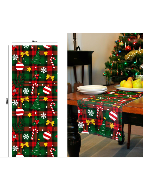Chemin de table de Noël 28 × 300 cm – Motif carreaux festifs
