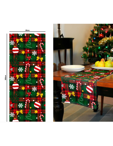 Chemin de table de Noël 28 × 300 cm – Motif carreaux festifs